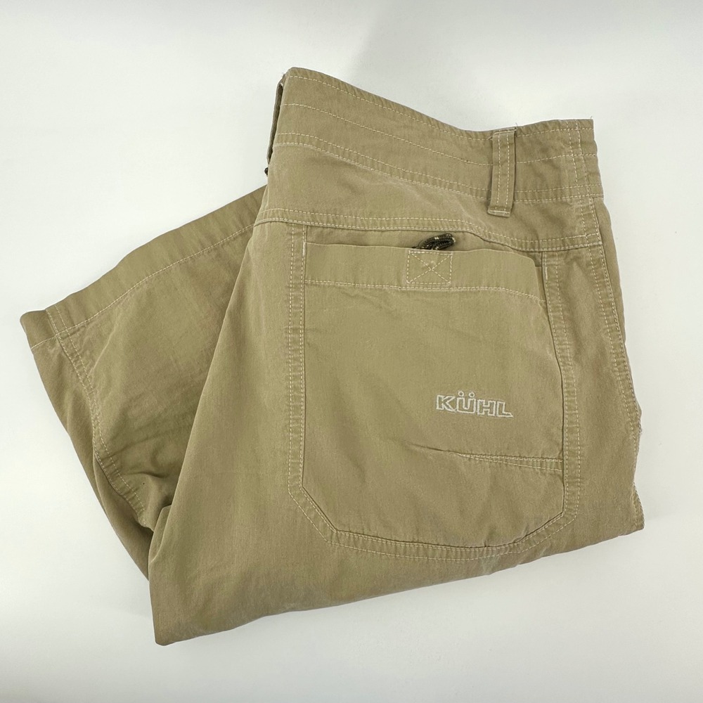 Kuhl Mens Khaki Tan Vintage Patina Dye Cargo Hiking Shorts Size 34 Cotton Nylon